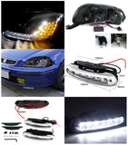Coolstuffguru Compatible with Glossy Black Civic R8 LED Signal Projector Headlights+LED DRL Fog Lamps