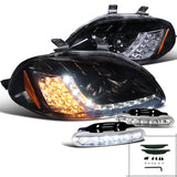 Coolstuffguru Compatible with Glossy Black Civic R8 LED Signal Projector Headlights+LED DRL Fog Lamps