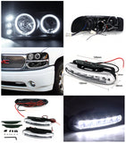 Coolstuffguru Compatible with GMC Yukon Denali XL Halo Black LED Projector Headlights W/LED Fog Lamp