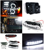 Coolstuffguru Compatible with Escalade Smoke R8 Style Halo Projector Headlights+LED DRL Fog Bumper Lamps
