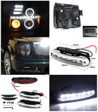 Coolstuffguru Compatible with Escalade Black R8 Style Halo Projector Headlights+LED DRL Fog Bumper Lamps