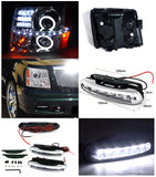 Coolstuffguru Compatible with Escalade Chrome R8 Style Halo Projector Headlights+LED DRL Fog Bumper Lamps