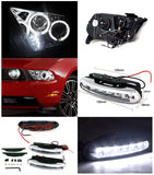 Coolstuffguru Compatible with Ford Mustang Dual Halo Projector Head Lights Chrome+Daytime LED Fog