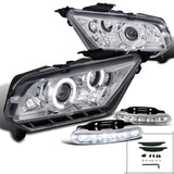 Coolstuffguru Compatible with Ford Mustang Dual Halo Projector Head Lights Chrome+Daytime LED Fog