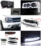 Coolstuffguru Compatible with Trailblazer Halo Projector SMD LED Clear Headlights+LED Daytime Fog Lamps