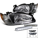 Coolstuffguru Compatible with Black Toyota Corolla Headlight+Signal Light+8-LED Bumper DRL Fog Lamp