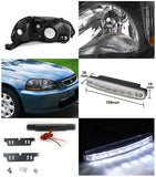 Coolstuffguru Compatible with Honda Civic JDM Black Headlights+White LED Bumper Fog DRL Light