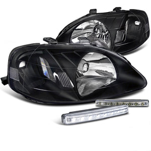Coolstuffguru Compatible with Honda Civic Black Diamond Headlight+LED DRL Bumper Fog Light 4pc