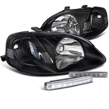 Coolstuffguru Compatible with Honda Civic Black Diamond Headlight+LED DRL Bumper Fog Light 4pc