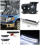 Coolstuffguru Compatible with Ford F150 Pickup Euro Chrome Crystal Headlights+8-LED Bumper DRL