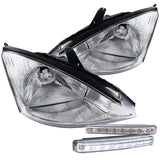 Coolstuffguru Compatible with Ford Focus Euro Crystal Clear Lens Headlights+8-LED DRL Fog Lamps