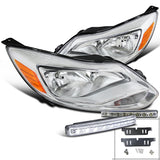 Coolstuffguru Compatible with Ford Focus Crystal Chrome Amber Headilghts+8-LED DRL Fog Lamps