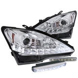 Coolstuffguru Compatible with IS250 IS350 Chrome LED DRL+Turn Signal Strip Projector Headlights+8-LED DRL