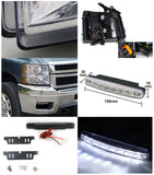 Coolstuffguru Compatible with Chevy Silverado 1500/2500/3500 HD Chrome Headlights+8-LED Bumper DRL