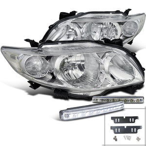 Coolstuffguru Compatible with Toyota Corolla Crystal Chrome Headlight+White LED Front DRL Fog Light