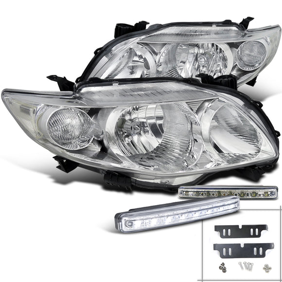 Coolstuffguru Compatible with Toyota Corolla Crystal Chrome Headlight+White LED Front DRL Fog Light