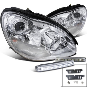 Coolstuffguru Compatible with Chrome Mercedes Benz S Class Projector Headlight+LED Fog DRL Lamp