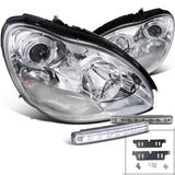 Coolstuffguru Compatible with Chrome Mercedes Benz S Class Projector Headlight+LED Fog DRL Lamp
