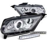 Coolstuffguru Compatible with Mustang Chrome Clear Halo Projector Headlights+8-LED Bumper Fog Lamp DRL