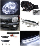 Coolstuffguru Compatible with Impreza WRX Chrome Halo Projector Headlights+8-LED DRL Fog Lamp