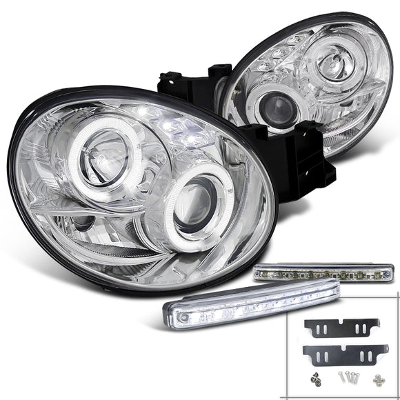 Coolstuffguru Compatible with Impreza WRX Chrome Halo Projector Headlights+8-LED DRL Fog Lamp