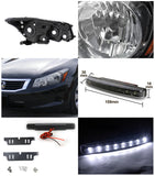 Coolstuffguru Compatible with Honda Accord 4Dr Sedan JDM Crystal Black Headlights+8-LED Fog Lamp