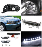 Coolstuffguru Compatible with Honda Civic JDM Black Crystal Headlights+8-LED Bumper DRL