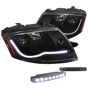 Coolstuffguru Compatible with Audi TT Black Projector Headlights w/ LED Strip Bar+8-LED Bumper DRL