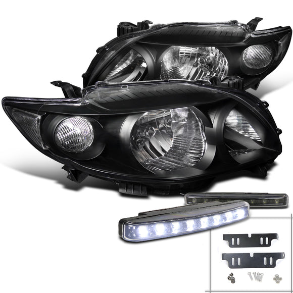 Coolstuffguru Compatible with Toyota Corolla Crystal Black Headlight+Front Bumper LED DRL Fog Lamp