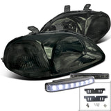 Coolstuffguru Compatible with Honda Civic DX EX Smoke Headlight+LED Front Fog DRL Lamp