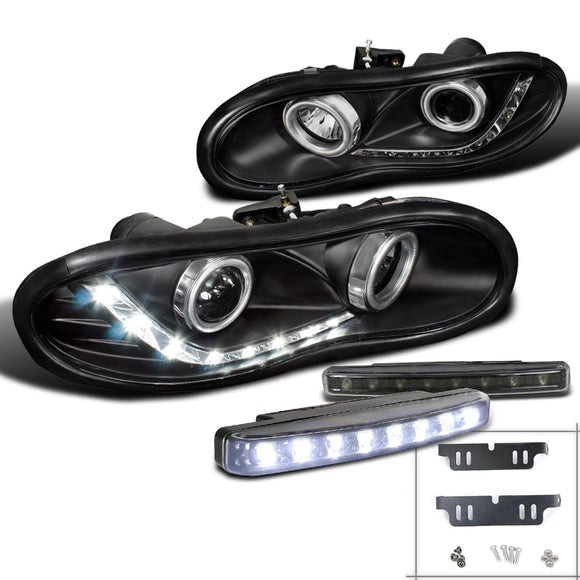 Coolstuffguru Compatible with Chevy Camaro Black R8 Style Projector Headlight+8-LED Compatible with Lamp DRL