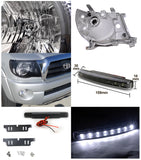 Coolstuffguru Compatible with Black Toyota Tacoma Diamond Headlight W/ White LED Bumper DRL Fog Lamp