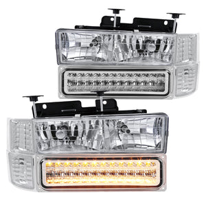 Coolstuffguru Compatible with Chevy C10 Suburban Silverado Tahoe Chrome Headlights+LED Bumper+Corner Lamps