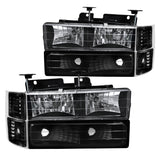 Coolstuffguru Compatible with Chevy C/K C10 Pickup Silverado Black Headlights+Bumper Corner Signal Lamps