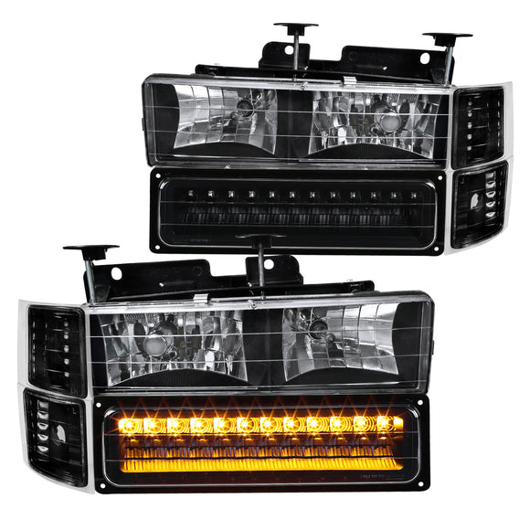 Coolstuffguru Compatible with C/K 1500 2500 3500 Tahoe Suburban Pickup Black Headlights+LED Bumper+Signal