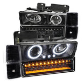 Coolstuffguru Compatible with Chevy C10 C/K Tahoe Silverado Black Projector Headlights+LED Bumper+Corner L