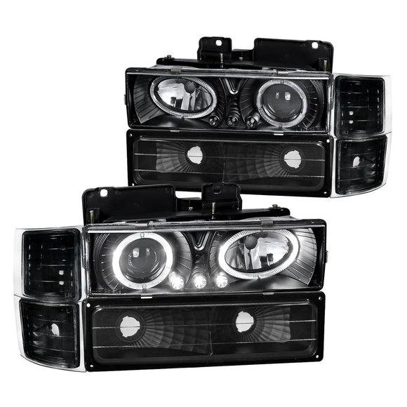 Coolstuffguru Black Projector Headlights Corner and Bumper Lamps Compatible with Chevy 1500 2500 Suburban 1994-1998 L+R Pair Assembly