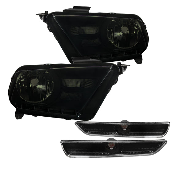 Coolstuffguru Compatible with Mustag Black Smoke Headlights+Black Side Marker Bumper Signal Lights