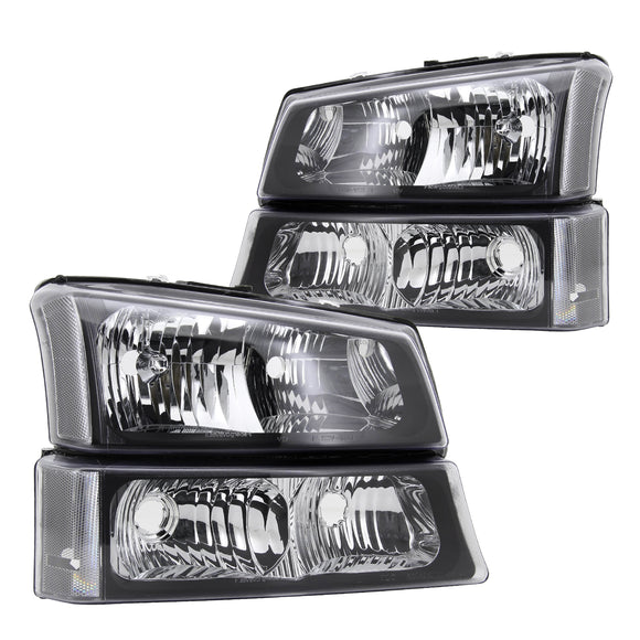 Coolstuffguru Compatible with Chevy Silverado Headlight Black Clear Replacement+Bumper Lamps Left+Right