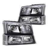 Coolstuffguru Compatible with Chevy Silverado Headlight Black Clear Replacement+Bumper Lamps Left+Right