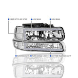 Coolstuffguru LED Bar Chrome Housing Clear Lens Headlights + Bumper Lights 4PC Clear Reflector Compatible with Chevy Silverado 1999-2002, 00-06 Tahoe Suburban, L+R Pair Assembly