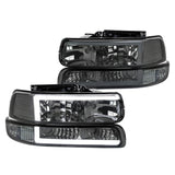 Coolstuffguru LED Bar Smoke Lens Clear Reflector Headlights + Bumper Lights 4PC Compatible with Chevy Silverado 1999-2002, 00-06 Tahoe Suburban, L+R Pair Assembly