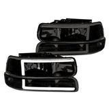 Coolstuffguru LED Bar Black Housing Smoke Lens Headlights + Bumper Lights 4PC Clear Reflector Compatible with Chevy Silverado 1999-2002, 00-06 Tahoe Suburban, L+R Pair Assembly