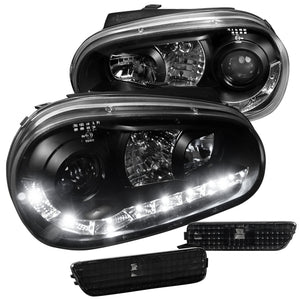 Coolstuffguru Compatible with VW Golf GTI Black LED DRL Projector Headlights+Bumper Side Markers