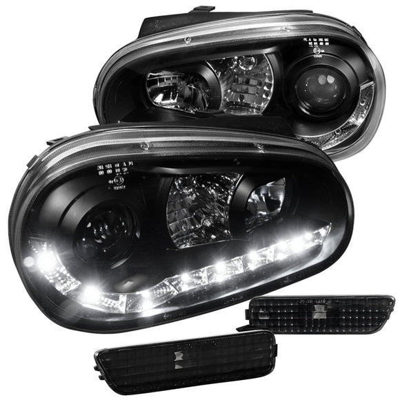 Coolstuffguru Compatible with VW Golf GTI Black LED DRL Projector Headlights+Bumper Side Markers