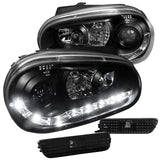 Coolstuffguru Compatible with VW Golf GTI Black LED DRL Projector Headlights+Bumper Side Markers