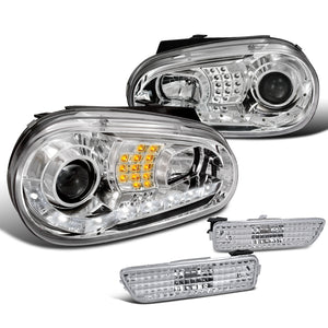 Coolstuffguru Compatible with Golf GTI Chrome LED DRL Projector Headlights+Signal+Bumper Side Marker