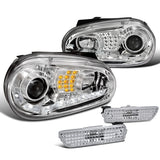 Coolstuffguru Compatible with Golf GTI Chrome LED DRL Projector Headlights+Signal+Bumper Side Marker