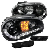 Coolstuffguru Compatible with Golf GTI Black LED DRL Projector Headlights+Signal+Bumper Side Marker