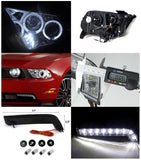 Coolstuffguru Compatible with Ford Mustang Chrome Halo LED Projector Headlights+SMD Bumper Lights DRL